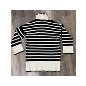 Blu Pepper Striped Sweater Quarter Zip Black Cream Size Small Chunky Knit thumbnail 2