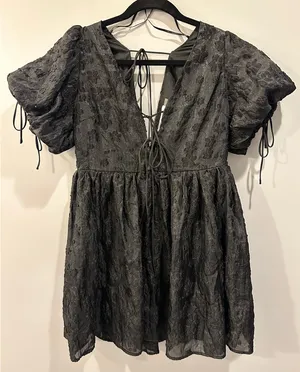 Mustard Seed Tie Front Puff Sleeve Floral Jacquard Dress thumbnail 4