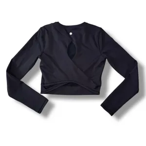 Lululemon Black Long Sleeve‎ Cropped Workout Top Keyhole Back Athleisure Size M thumbnail 4