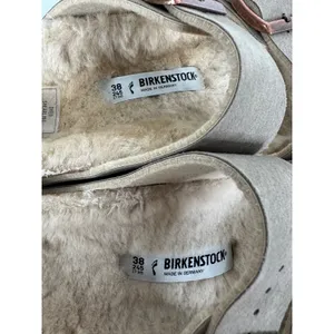 Birkenstock Arizona Shearling Taupe Suede Two Strap Sandals 38 L7 M5 thumbnail 4