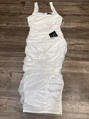 Lulus White Ruched Mesh Overlay Satin Mini Dress NWT thumbnail 2