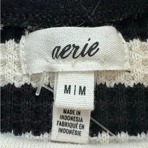 Aerie: Black and White Striped Waffle Mockneck Long Sleeve thumbnail 4