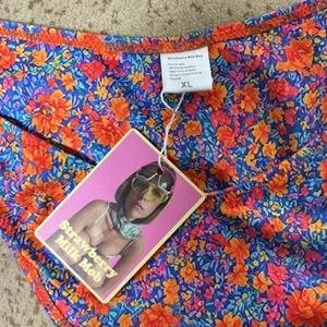 Strawberry Milk Mob Floral High Leg Bikini Bottom Womens XL Blue Orange Retro thumbnail 2