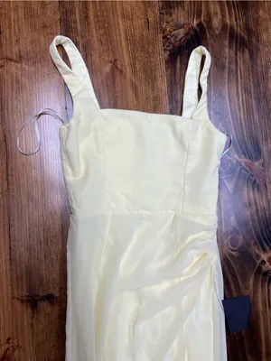 Lulus Glamorous Disposition Light Yellow Ruched Maxi Dress Size Small NWT thumbnail 10