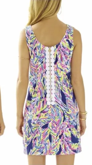 Lilly Pulitzer Cathy Shift Dress (Sz 10) Indigo Palm Reader Cotton Mini Hot Pink thumbnail 1