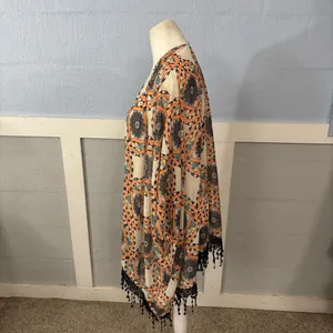 & Other Stories Womens Shawl Wrap Open Top SZ OSFM Orange Combo Tassel bottom 30” long thumbnail 3