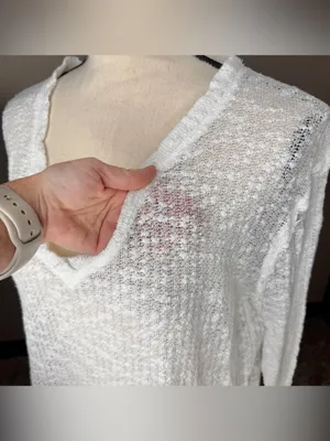 Free People We The Free Ocean Air Hacci Pullover Top Ivory Extra Small XS V-Neck thumbnail 5