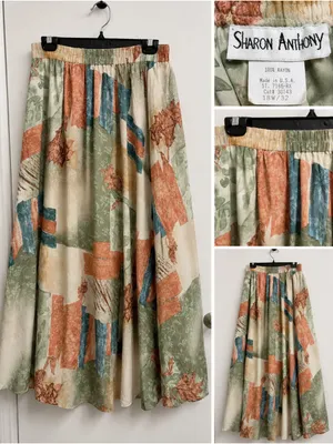 Vintage Sharon Anthony Abstract Print Rayon Midi Skirt | Made in USA | Size 18W thumbnail 2