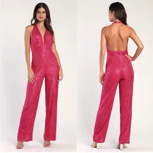 Lulus Hot Pink Sequin Star Potential Halter Jumpsuit Barbie thumbnail 2