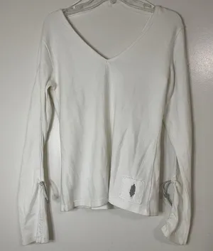 Free People FP Movement ribbed vneck long sleeve ivory pullover top size Large thumbnail 1