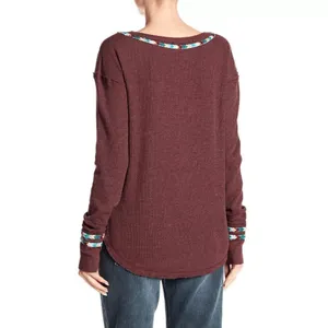Free People Rainbow Thermal Wine Maroon Long Sleeve Boho Small thumbnail 12