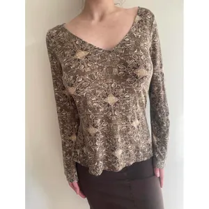 Axcess Brown Paisley Vintage Long Sleeve Top thumbnail 6