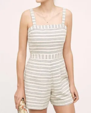 Anthropologie Paper Crown Womens S Romper Lined Shorts Zipper Jumper Cream Navy thumbnail 2