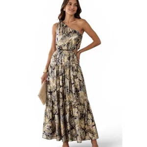J Crew Collection Dress Womens 0 One Shoulder Silk Lurex Metallic Lily Swirl New thumbnail 2