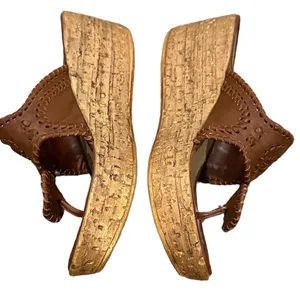 Mila Paoli Leather Wedge Platform Whipstitch Navajo Tan Sandal Shoes 7.5 thumbnail 1