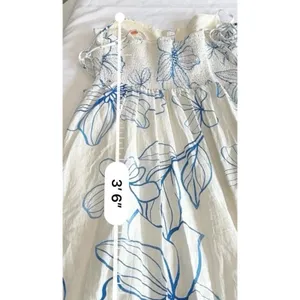 Gap Linen-Blend Smocked Corset Midi Dress Blue & White Floral Size Medium thumbnail 14