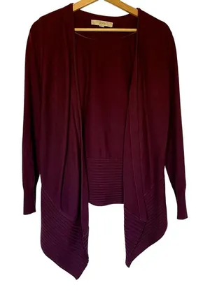 Ann Taylor LOFT‎ burgundy purple asymetric cardigan knit women's size small thumbnail 1