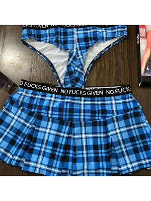 Tease Y2K No F..ks Given Blue Plaid 3 Piece Lingerie Set S/M NWT Y2K Punk thumbnail 4