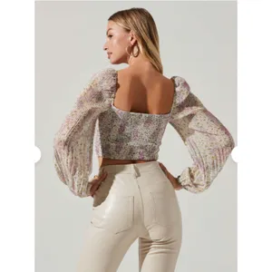 ASTR The Label Bonnie Floral Plisse Coquette Fairy Smocked Crop Blouse Top Sz XS thumbnail 9