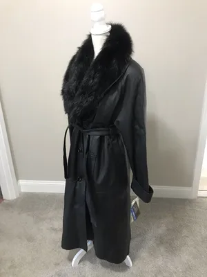 NWT Black Faux-Fur Collar Leather Trench Coat thumbnail 3
