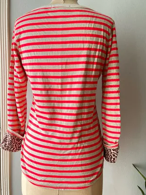 Maison Scotch• Hot Pink & Cream Striped/Leopard Print Henley• Sz 2 thumbnail 5