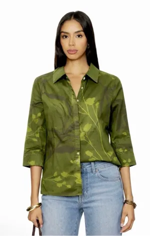 NWT Revolve x Perlavera Cindy Jacquard Khaki Printed Three Quarter Sleeve Shirt thumbnail 1