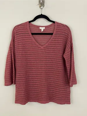 Garnet‎ Hill Organic Cotton-Linen Blend Bell-Sleeve Pointelle Sweater Size Small thumbnail 2