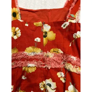 Fate Womens Red Floral Linen Blend Mini Dress Frayed Tiers Pockets‎ Small NWT thumbnail 8