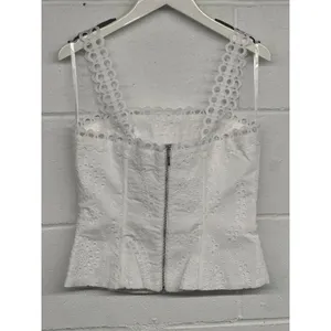 NWT White House Black Market Sz 0 White Sleeveless Cotton Eyelet Bustier Top thumbnail 4