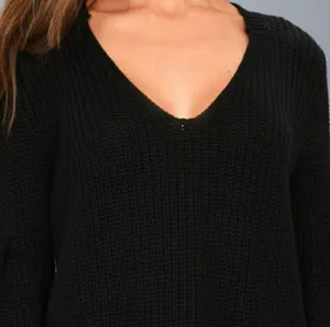 Free People Damsel Knit Black Sweater Top Bell Sleeve V-neck Size S thumbnail 2