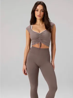 Fabletics Mauve Ruched Drawstring Cropped Top thumbnail 3