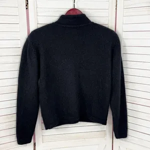Vintage Karen Scott Sequin Fuzzy Angora Wool Cardigan Sweater Black‎ Gold Medium thumbnail 8