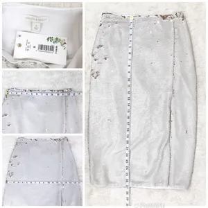 C&V Full Sequin Midi Skirt Size 0 Silver‎ Gold Pencil Metallic Holiday Party New thumbnail 10