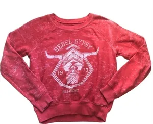 Billabong Cropped Sweatshirt Crew Neck Distressed Red Rebel Gypsy Size S Beachy thumbnail 1