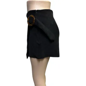 Zara Black Faux Suede Shorts Skort Tortoiseshell Buckle Side Zip Womens Medium thumbnail 4