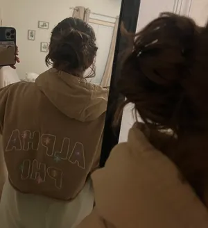 Alpha Phi Cropped Embroidered hoodie Tan Size L thumbnail 7