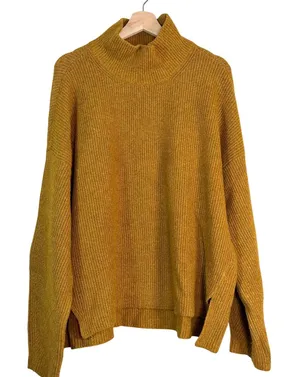 Abercrombie Fitch Womens Ochre Yellow Ribbed Turtleneck Sweater‎ Oversized XL thumbnail 1