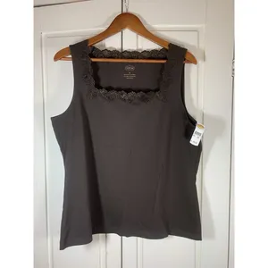 NWT Talbots Lace Tank‎ Womens XL Brown Square Neck Sleeveless Stretch Preppy thumbnail 3