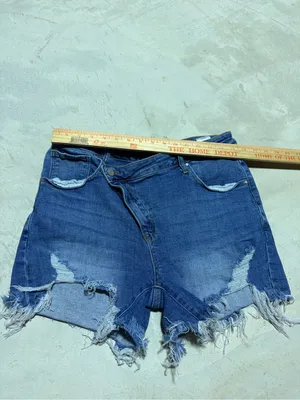 Risen jeans Women's Distressed Denim Shorts asymmetrical xl thumbnail 2