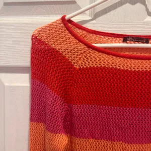 525 America Womens Striped Open Knit Sweater Red Pink Orange Large Rayon‎ Beach thumbnail 2