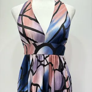 Hourglass Lilly Maxi Dress Black Halter Neckline Low Back Blue Purple Mauve S thumbnail 9