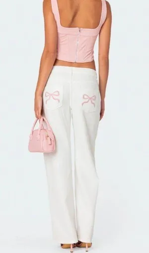 Edikted White Bowknot Jeans  thumbnail 1