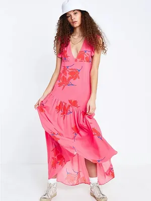 Free People She's a Waterfall Ruffled Maxi Dress - Hibiscus thumbnail 12