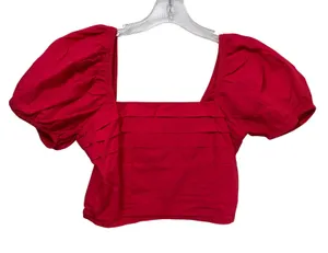 Womens Red Puff Sleeve Crop Top Square Neck Smocked Back‎ Cottagecore Boho y2k thumbnail 1
