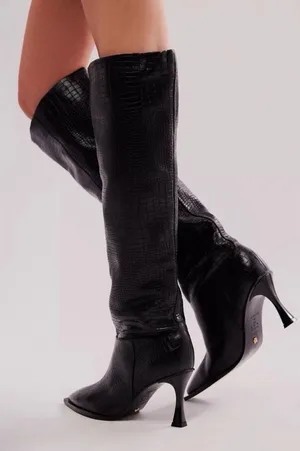 Vincenzo x Free People Friday Fever Heel Boots Slouchy Black Leather Croc Size 7 thumbnail 1