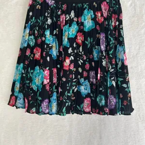 Express Floral Pleated Mini Skirt XS Black Pink Purple Turquoise Accordion Skirt thumbnail 4