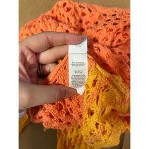 Aerie Crochet Sweater Boho Festival Beach Mesh‎ Orange Yellow Size Medium thumbnail 6