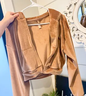 Brown Velour Zip Up Hoodie thumbnail 1