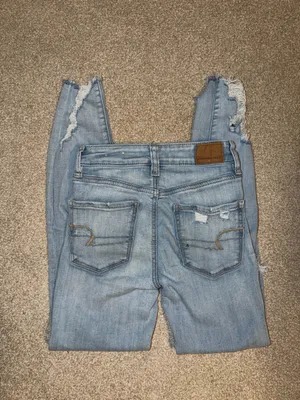 American Eagle Light Wash Distressed Cropped High Rise Jeggings thumbnail 10