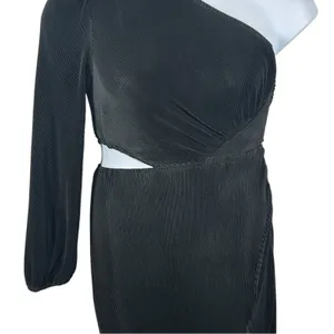 Hello Molly Black One Shoulder Cut Out Midi Dress Wedding Party Slit Bodycon thumbnail 6